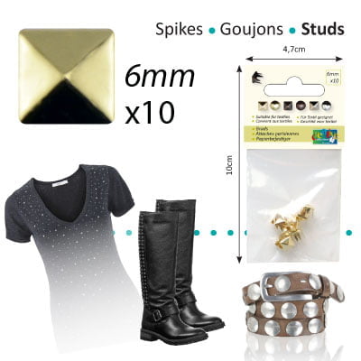 Studs square 6mm x10 gold