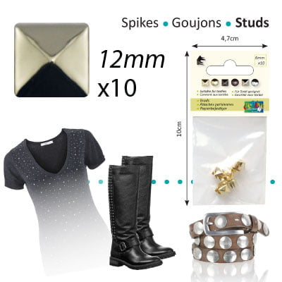 Studs square 12x12mm x10 silver