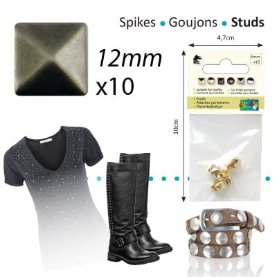 Studs square 12x12mm x10 antique silver