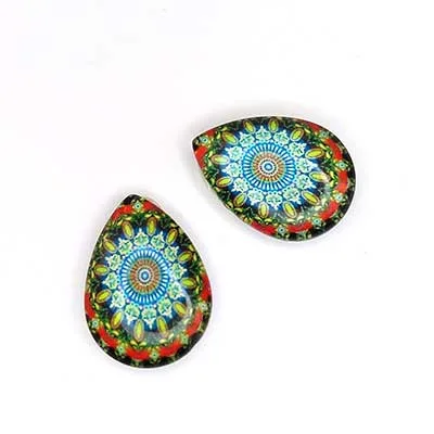 1x cabochon druppel glas bloemmotief