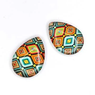 1x cabochon glas druppel ruitmotief