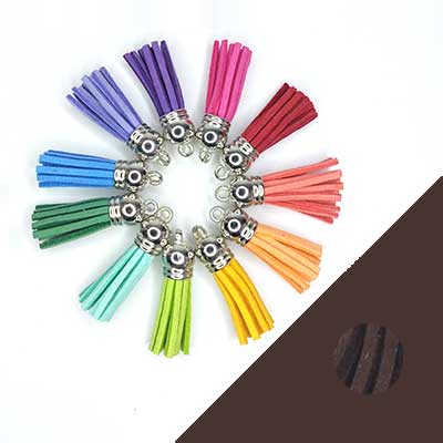 1x Mini kwastje donkerbruin suedeleer 37mm