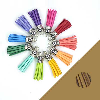 1x Mini kwastje lichtbruin suedeleer 37mm