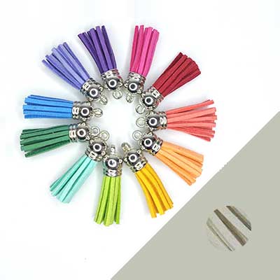 1x Mini kwastje beige suedeleer 37mm