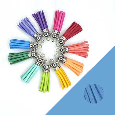 1x Mini kwastje blauw suedeleer 37mm