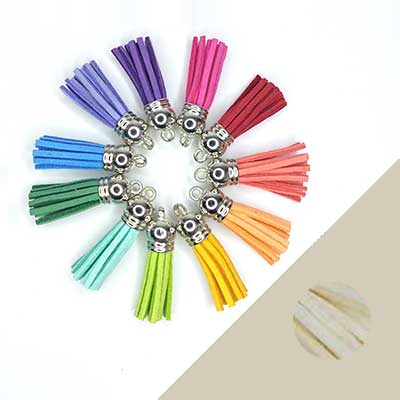 1x Mini kwastje crème suedeleer 37mm