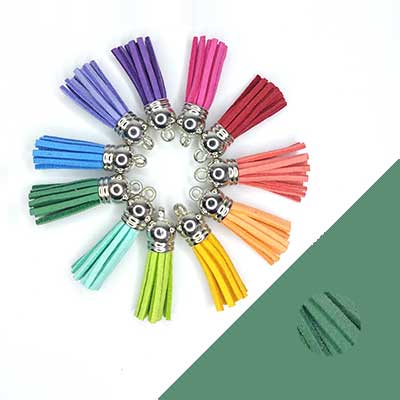 1x Mini kwastje turquoise suedeleer 37mm