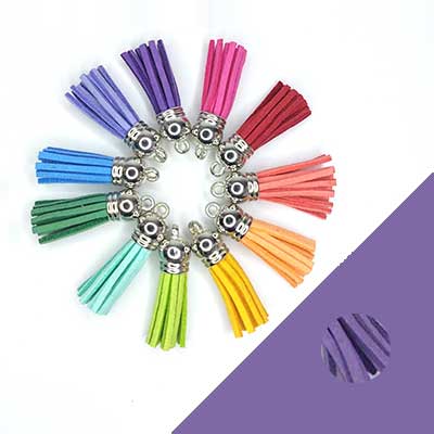 1x Mini kwastje paars suedeleer 37mm